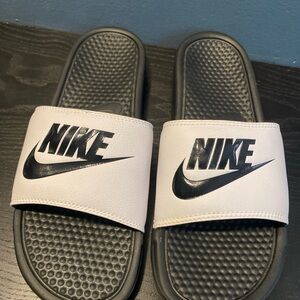 NWT Nike Men's Benassi JDI Slides Sport Sandal, White/Black-Sz 12